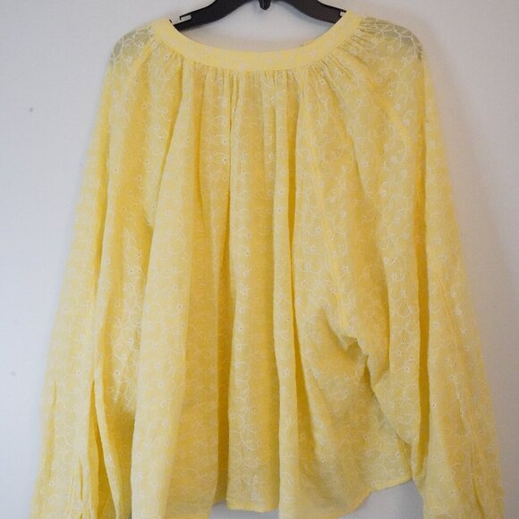 Free People, Butter Yellow, Down From the Clouds, Eyelet Long Sleeve Button Top - Picture 5 of 7